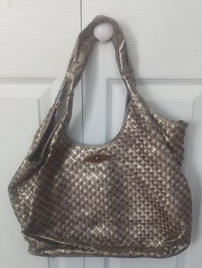 Metallic Woven Hobo Tote Bag - Bronze
